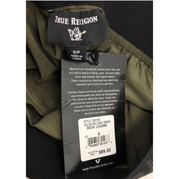 True Religion Green Mesh Logo Waistband Leggings Sz S NWT Fall Winter Casual - Picture 4 of 5